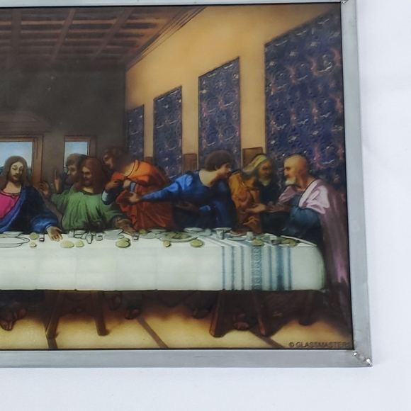 Vtg Stained Glass Art The Last Supper Leonardo Da Vinci Forest Lawn 16x9" Window - Picture 6 of 16
